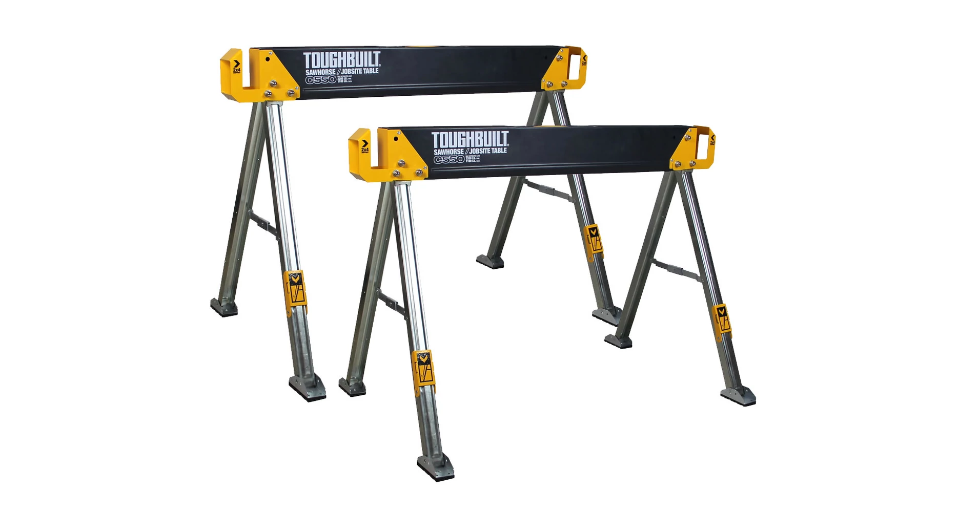 ToughBuilt Paire De Tréteaux C550 - 500kg Par Tréteau (1T Par Paire) Pliables Avec Poignée - Acier Revêtu