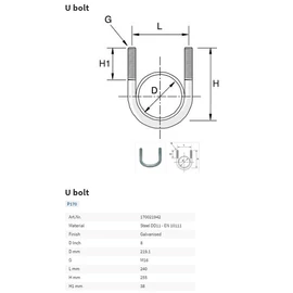 Tyco U-kengyel P170 M16 200mm/8&quot;  alátéTyco és anya nélkül