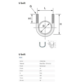 Tyco U-kengyel P170 M12 273mm           alátéTyco nélkül