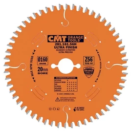 CMT fűrésztárcsa kétoldalas bútorlaphoz Ultra Finish 160  mm Z=56 negatív 