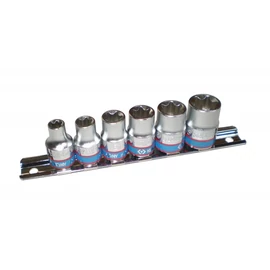 KING TONY Dugókulcs készlet 3/8" TORX-E, tartósínen E8-E18 L=28 mm 6 részes