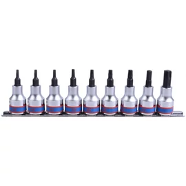 KING TONY Rátűzőkulcs készlet 3/8" TORX, tartósínen TX10-TX50 L= 50 mm 9 részes