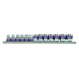 KING TONY Dugókulcs készlet 3/8" 6-szögű, tartósínen 7- 19 mm, 13 részes