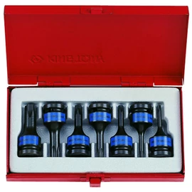KING TONY Rátűzőkulcs készlet Torx 1/2" gépi (fém kazetta) TX25-TX60 L=60 mm 7 részes