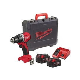 Milwaukee M18BLPDRC-402C kompakt szénkefe nélküli ütvefúró-csavarozó, 2xM18B4, M12-18C töltő