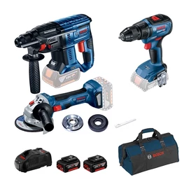 Bosch GBH180LI+GSR18V-50+GWS180LI+2x5.0+táska akkus szett