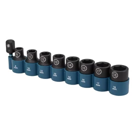 Makita 1/2" CR-MO gépi dugókulcs készlet 9db-os 8,10,12,13,14,15,17,18mm + 1/4"-1/2" adapter