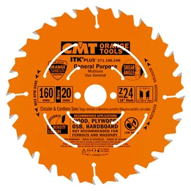 CMT ipari ITK PLUS hasító fűrészlap HW 160X1.8/1.2X20(+16) Z=24 ATB+SHEAR