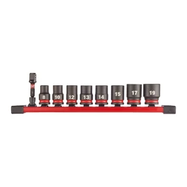 Milwaukee 3/8&amp;quot; Gépi Dugókulcs 6 lapú, rövid készlet (9 részes) 1 db