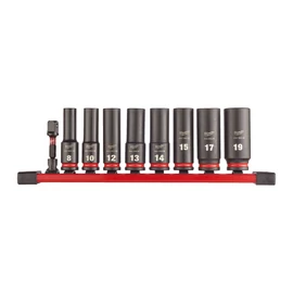 Milwaukee 3/8&quot; Gépi Dugókulcs 6 lapú, hosszú készlet (9 részes) 1 db