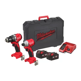 Milwaukee M18™ kompakt szénkefe nélküli erőcsomag (M18 BLPDRC, M18 BLIDRC), 2xM18B4 akkumulátor,