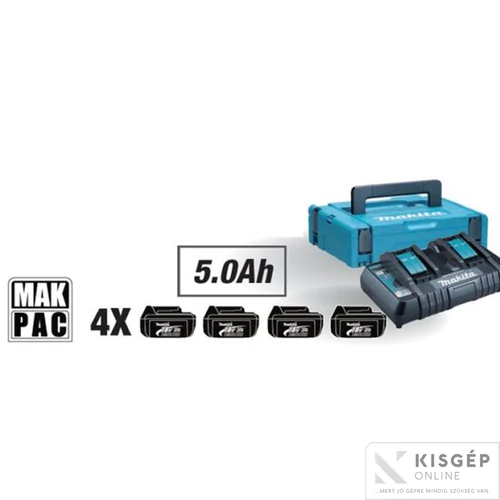 Makita 197626-8 18V LXT Li-ion 4x5,0Ah akku + DC18RD duplatöltő készlet + MAKPAC