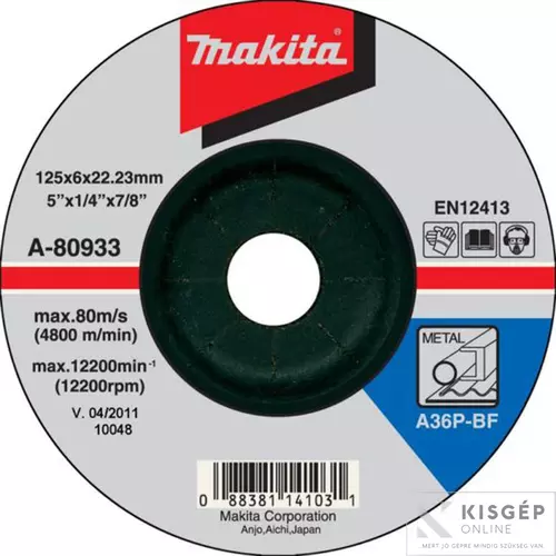 A-80933 Makita csiszolótárcsa ACÉL 125x6mm