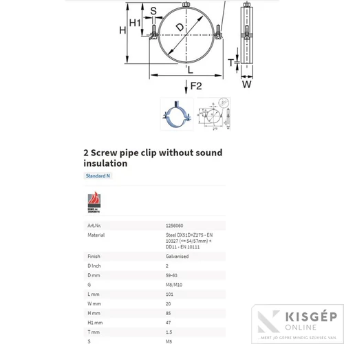 Tyco 59-63mm 2½ N csőbilincs M8/M10 standard