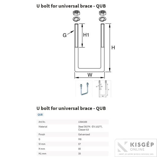 Tyco QUB U-kengyel M8