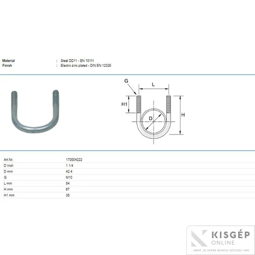 Tyco U-kengyel P170 M10 42,4mm