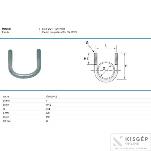Tyco U-kengyel P170 M16 114,3mm         alátéTyco nélkül