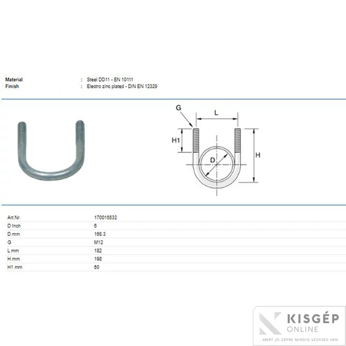 Tyco U-kengyel P170 M12 168,3mm         alátéTyco nélkül