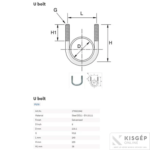 Tyco U-kengyel P170 M16 200mm/8