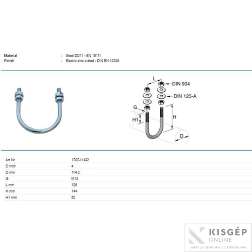 Tyco U-kengyel 170C M12 114,3mm