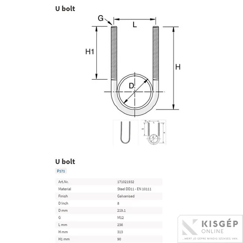 Grinnell U-bolTyco P171 219.1mm - M12