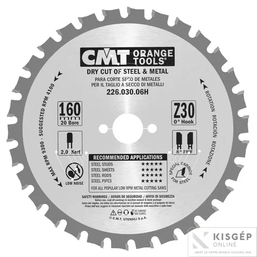 CMT Körfűrészlap acélra  160X2/1.6X20 Z=30 FWF