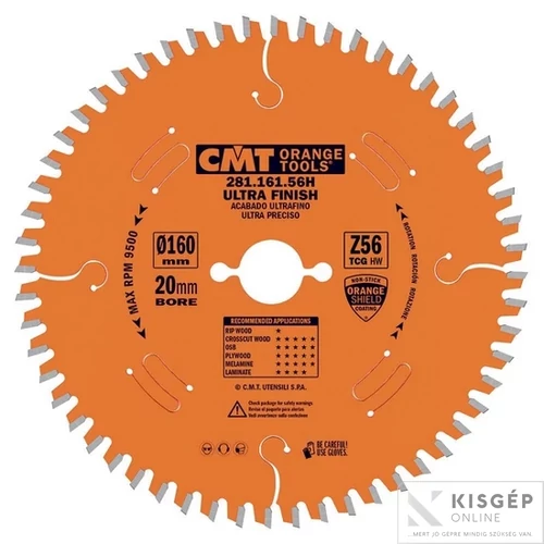 CMT fűrésztárcsa kétoldalas bútorlaphoz Ultra Finish 160  mm Z=56 negatív 