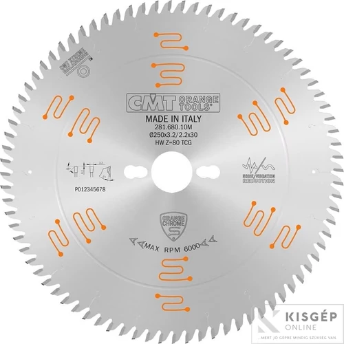 CMT körfűrésztárcsa kétoldalas bútorlaphoz, HW 250x3.2/2.2x30 Z80 5HWG