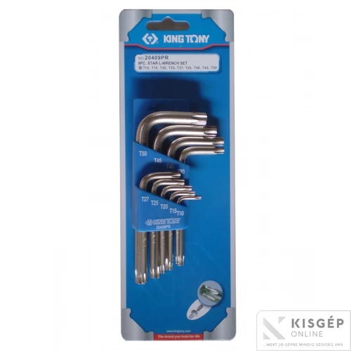 KING TONY TORX BO kulcs készlet, krómozott TXBO10-TXBO50 9 részes