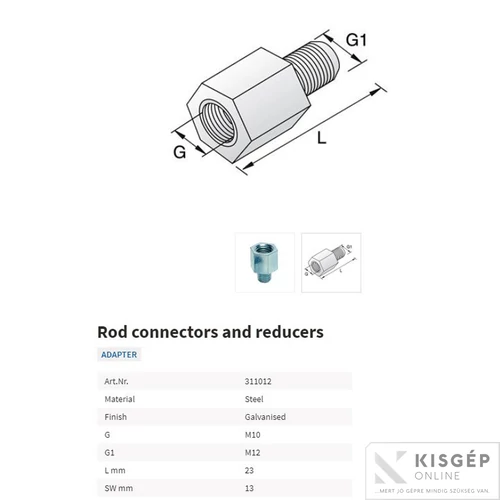 Tyco Adapter Külső meneTyco M12 Belső meneTyco M10