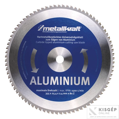 Optimum Metallkraft körfűrésztárcsa alumíniumhoz 355 x 2.4 x 25.4 mm T80