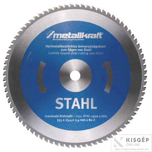 Optimum Metallkraft körfűrésztárcsa acélhoz 355 x 2.4 x 25.4 mm T80