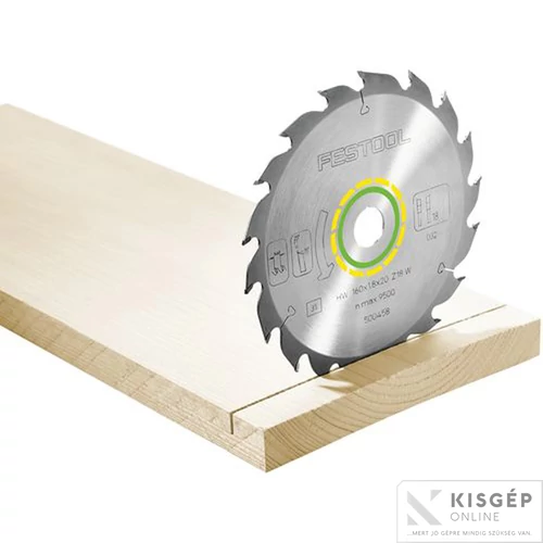 Festool körfűrészlap 160 mm átmérővel, 18 foga és 25° forgácsszöge. Alkalmas faanyagok, építőipari lapok és puha műanyagok durva vágásához. 