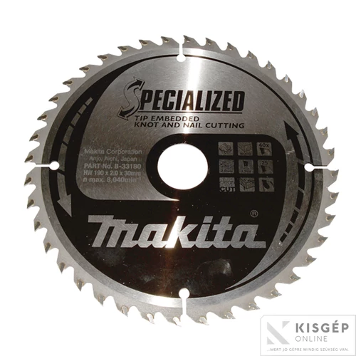 Makita körfűrészlap SZÖG, CSOMÓSFA 190x30 mm Z40