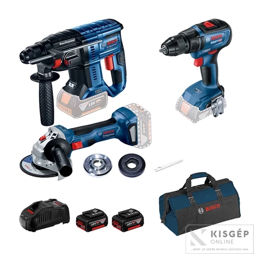 Bosch GBH180LI+GSR18V-50+GWS180LI+2x5.0+táska akkus szett