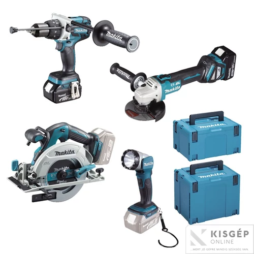 Makita DLX4106TJ 18V LXT Li-ion BL készlet DHP481Z+DGA513Z+DHS680Z+DML802+2x5,0Ah