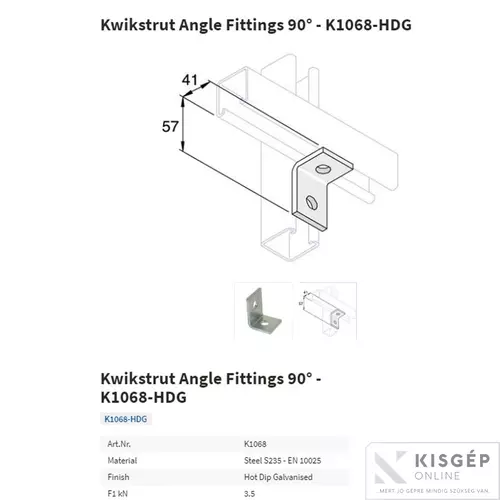 K1068 Tyco sarokelem 90°