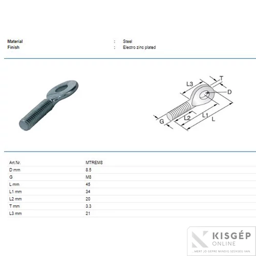 Tyco Szemes csavar  M8X25MM EZP