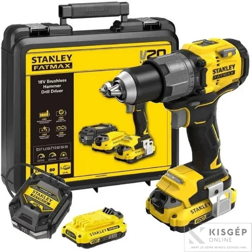 STANLEY SFM V20 akkus fúró-csavarozó, szénkefementes, 2Ah akku szett