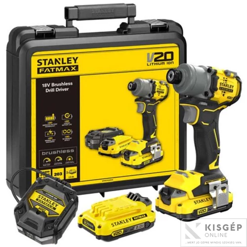 STANLEY SFM V20 akkus ütvecsavarozó, szénkefementes, 2Ah akku szett