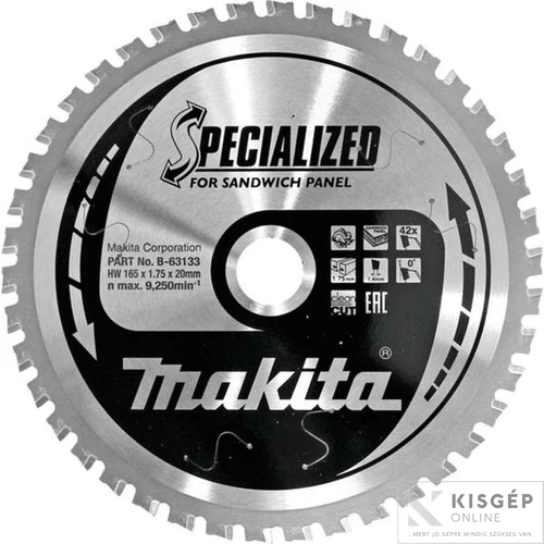 Makita körfűrészlap merülő 165x20mm Z42 SZENDVICSPANEL