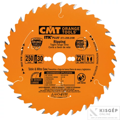 CMT ipari ITK PLUS hasító fűrészlap HW 190X1.7X30(+20+16) Z=24 ATB+SHEAR
