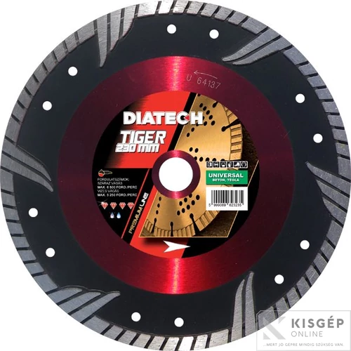 Diatech TIGER 300x25,4x10mm gyémánttárcsa  oldal szegm. turbo uni