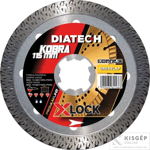 Diatech 115x22,2x10mm gyémánttárcsa KOBRA greslap, gránit,kerámia