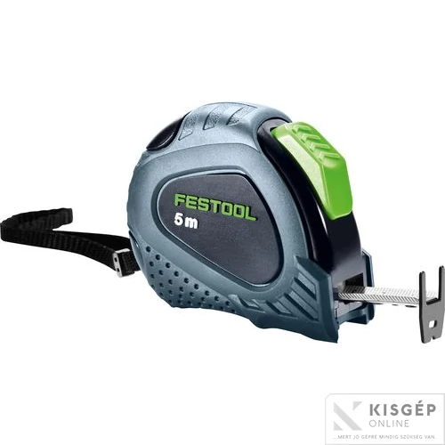 Festool 5 m-es mérőszalag övcsipesszel, automata felcsévéléssel és gumírozott házzal. Kézreálló kialakítás, eltolható véghorog a precíz méréshez. 