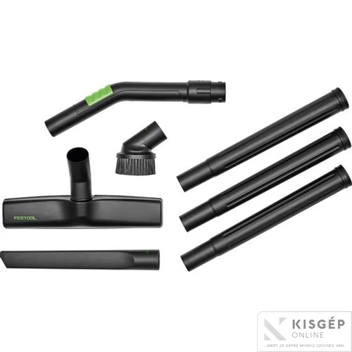 Festool tisztítókészlet szűk helyekre és felületekre. Tartalmaz kézi csövet, padlószívófejet, hosszabbítócsövet, résszívófejet és szívóecsetet. 