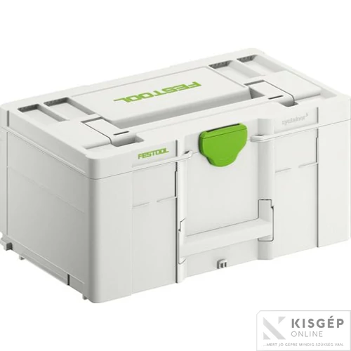 Festool SYS3 L 237 Systainer széles alapfelülettel. Kompatibilis szállítórendszerekkel, biztosítva a rendet és áttekinthetőséget. 