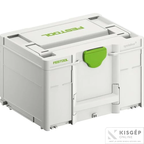 Festool SYS3 M 237 Systainer, egykezes nyitással és zárással. Kompatibilis szállítórendszerekkel, biztosítva a rendet és áttekinthetőséget. 