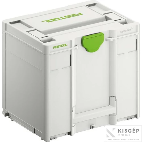 Festool SYS3 M 337 Systainer egykezes nyitással és zárással. Kompatibilis szállítórendszerekkel, biztosítva a rendet és áttekinthetőséget. 