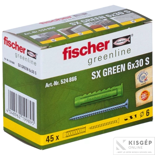 Fischer SX 6 S/10 műanyag dűbel csavarral GREEN 1db